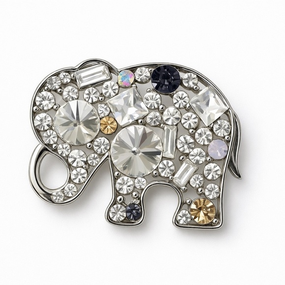 Anthropologie Jewelry - Trendy Crystal Elephant Brooch - Silver and Gold 🐘